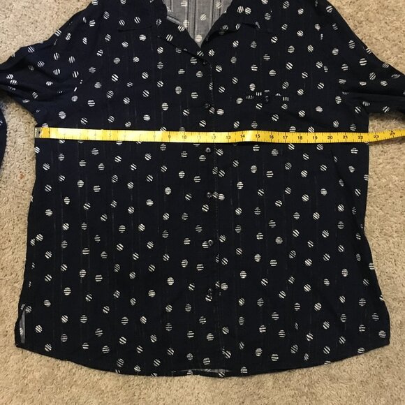 Alia 100% Cotton Navy Blue and White Broken Polka Dot Button Down Shirt - Picture 11 of 15
